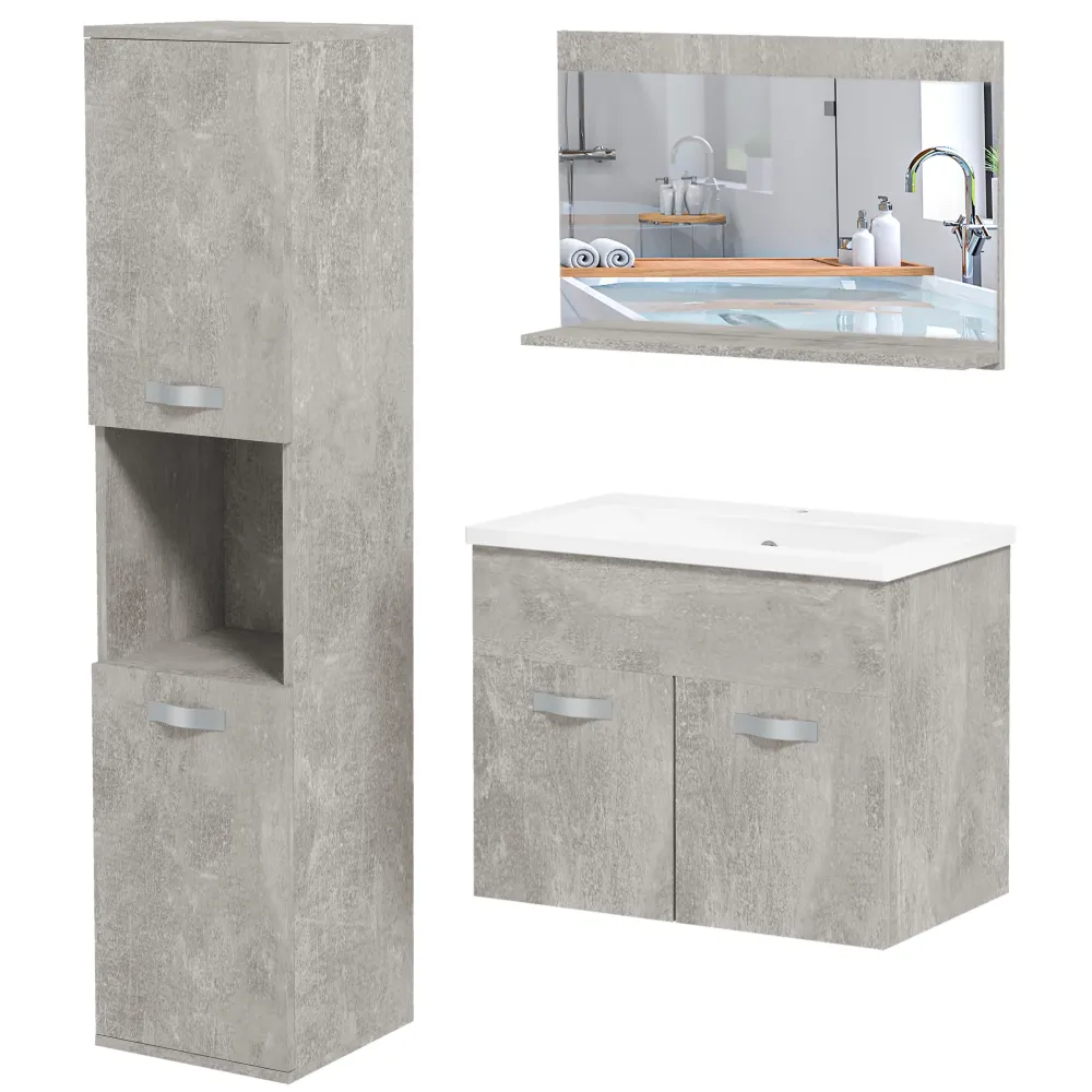 Ensemble de meubles de salle de bain 3 pièces meubles de toilette avec miroir étagère + meuble vasque + meuble colonne sus...
