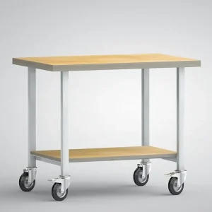 Etabli latéral KLW - 1000 x 700 x 840 mm avec plateau multiplex en hêtre 1000 x 700 x 40 mm mobile avec 4 roulettes pivota...