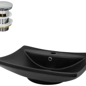 Lavabo céramique noir avec garniture de vidage lave-mains actuel 610x455x185 mm