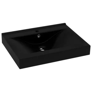 Lavabo salle de bain avec trou de robinet 60x46 cm céramique noir mat 02_0002772