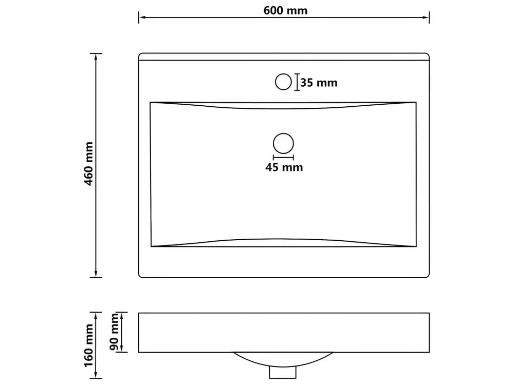 Lavabo salle de bain avec trou de robinet 60x46 cm céramique noir mat 02_0002772