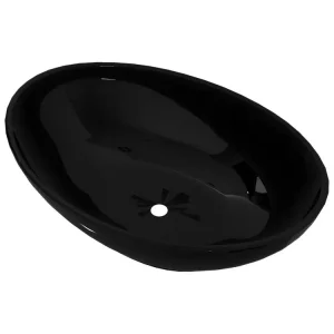 Lavabo vasque salle de bain ovale 40 x 33 cm céramique noir 02_0002481