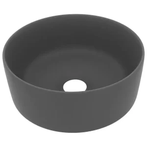 Lavabo vasque salle de bain rond de luxe 40x15 cm céramique gris profond mat 02_0002758