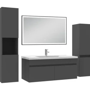 Meuble élémentaire vasque anthracite 100cm avec colonne et miroir lumineux 3 couleurs et dimmable