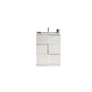Meuble de salle de bain avec une vasque et 3 tiroirs, longueur 63cm, collection KUBRICK. Coloris blanc brillant