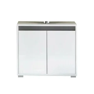 Meuble de salle de bain. Meuble sous vasque en mélaminé couleur blanc - gris L-H-P : 67 - 60 - 36 cm