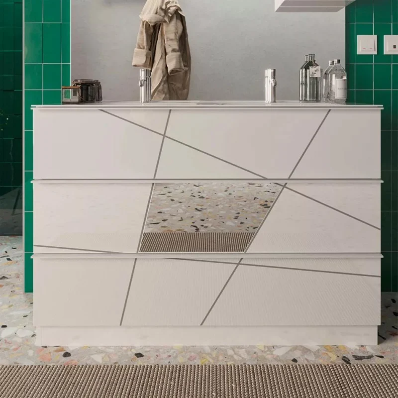 Meuble salle de bain sur pieds ARREDOBAGNO CAMPANELLI Miroir 3 tiroirs + duo vasque 120cm