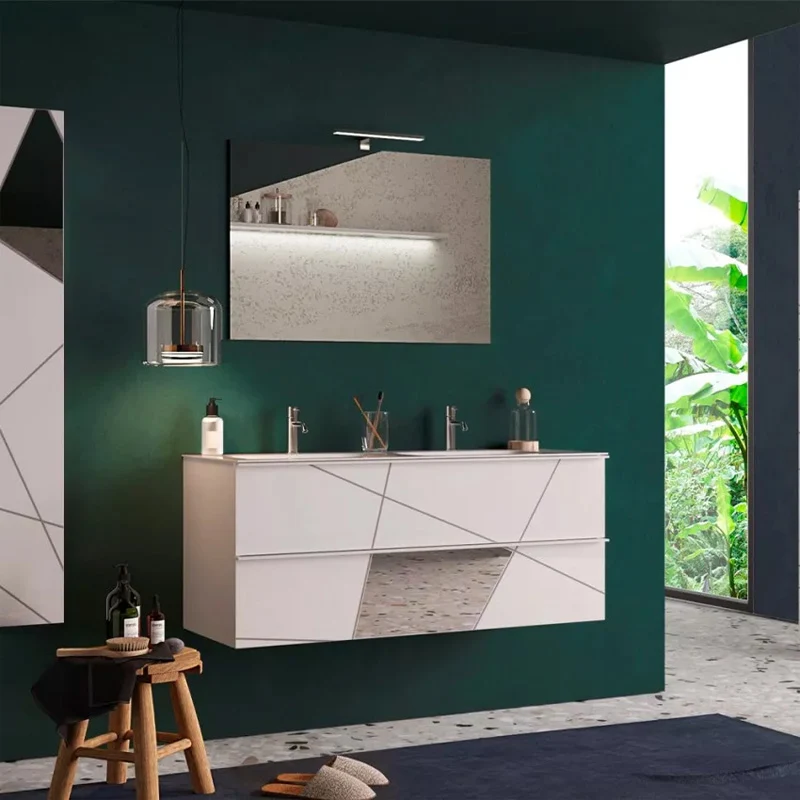 Meuble salle de bain suspendu ARREDOBAGNO CAMPANELLI Miroir - 2 tiroirs + dupliqué vasque 120cm