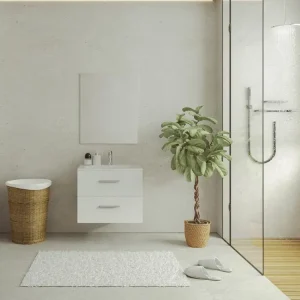 Meuble de salle de bain suspendu avec élémentaire vasque, coloris blanc, 60 cm, KAYLA