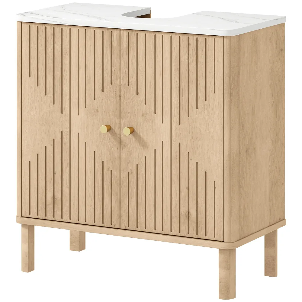 Meuble sous lavabo, meuble de salle de bain sous vasque avec étagère réglable et plan de toilette effet marbre pour vasque...
