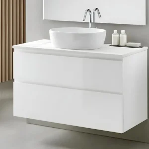 Mitigeur de douche Meuble de salle de bain avec 2 tiroirs suspendus avec plan Marbre Blanc + vasque à poser - Longueur 80...