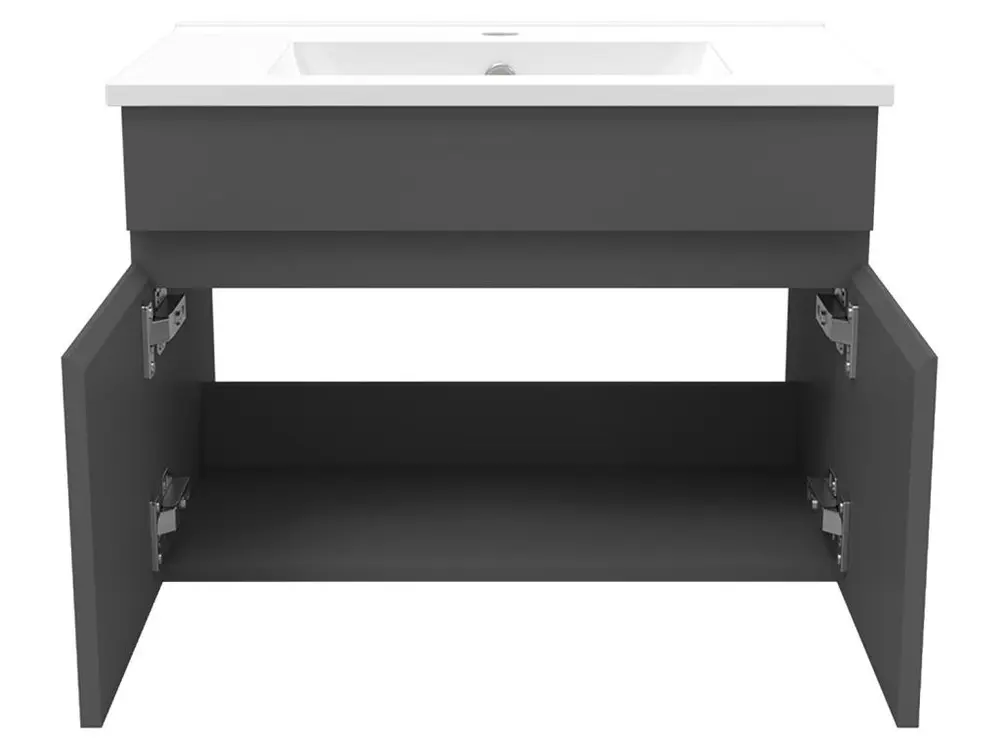 Robinet cascade Ensemble meubles Salle de Bain accessible vasque 60cm, colonnex2 et miroir Anthracite