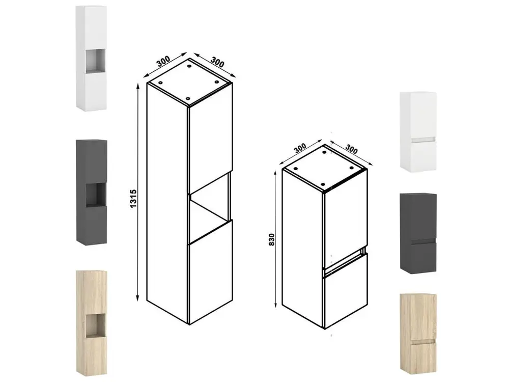 Étanche IPX4 Ensemble meubles Salle de Bain 60cm aisé vasque + colonne + miroir mural Anthracite