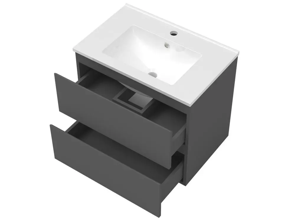 Étanche IPX4 Ensemble meubles Salle de Bain 60cm aisé vasque + colonne + miroir mural Anthracite
