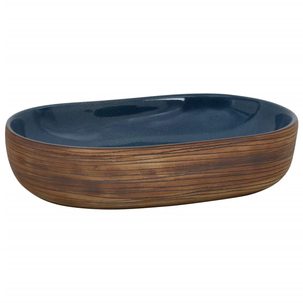 Vasque à poser marron et bleu ovale 59x40x14 cm céramique avec Limiteur de Débit
