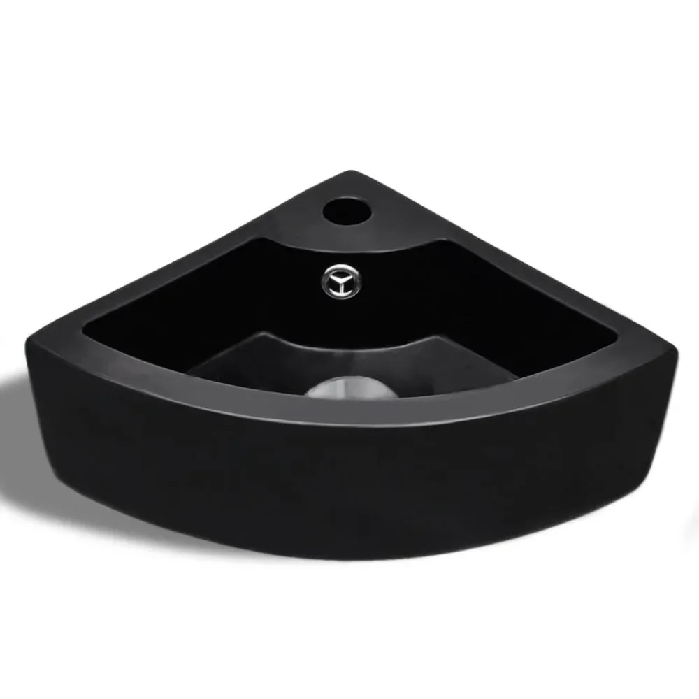 Vasque à trou de trop-plein/robinet pour salle de bain 45 x 32 cm céramique noir 02_0002499