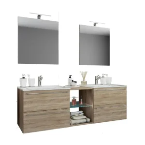 VCM 3-pièces doublement lavabo 2 lavabos ensemble de meubles de salle de bains lavabo Badinos XXL (Sonoma-Eiche (Sägerau)|...