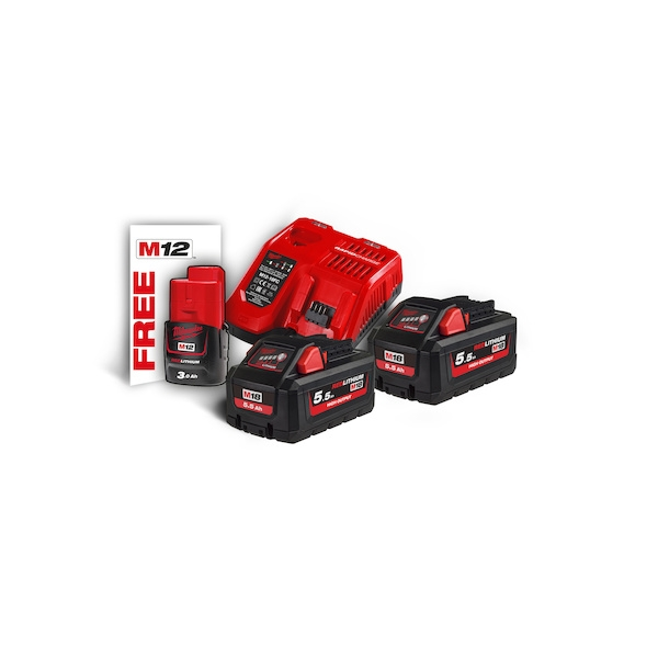 Pack batteries et chargeur pour outillage électroportatif 12V/18V 1XM12B3+2XM18HB5,5 chargeur M12-18FC - MILWAUKEE