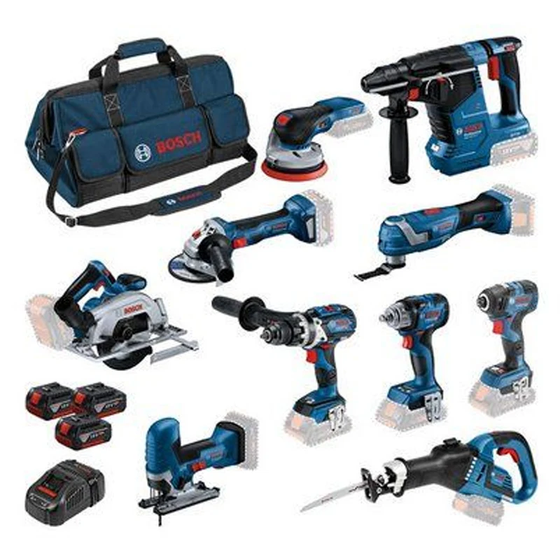 Pack 10 outils 18V - BOSCH 0 615 A50 04G Qualifié - Livré avec 3 batteries 18V 5.Ah Li-Ion + chargeur et sac de transport