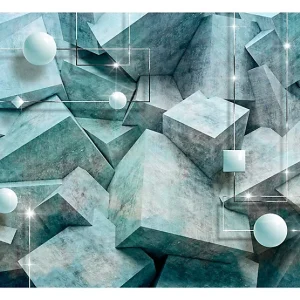Papier peint intissé panoramique 3d et point de vue concrete cubes vert jade 300x210 cm