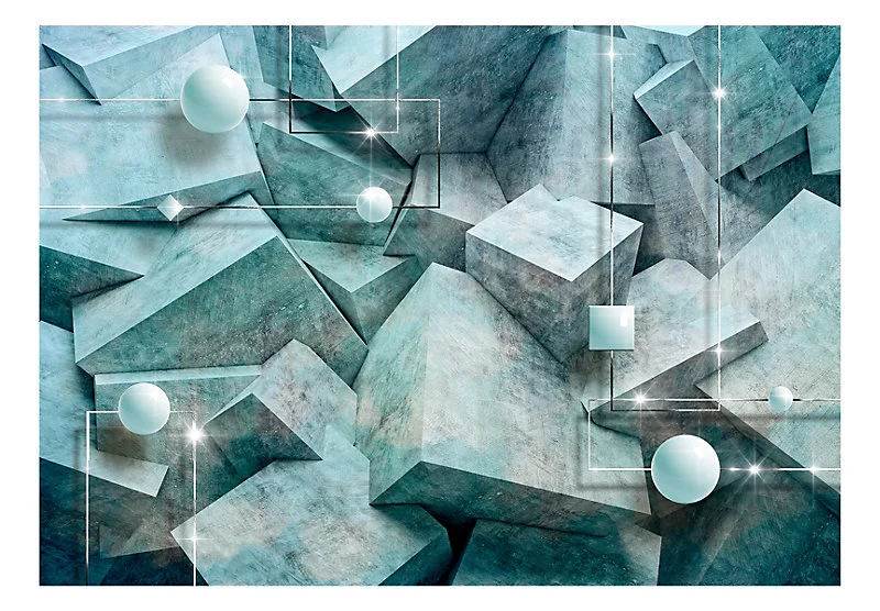 Papier peint intissé panoramique 3d et point de vue concrete cubes vert jade 300x210 cm