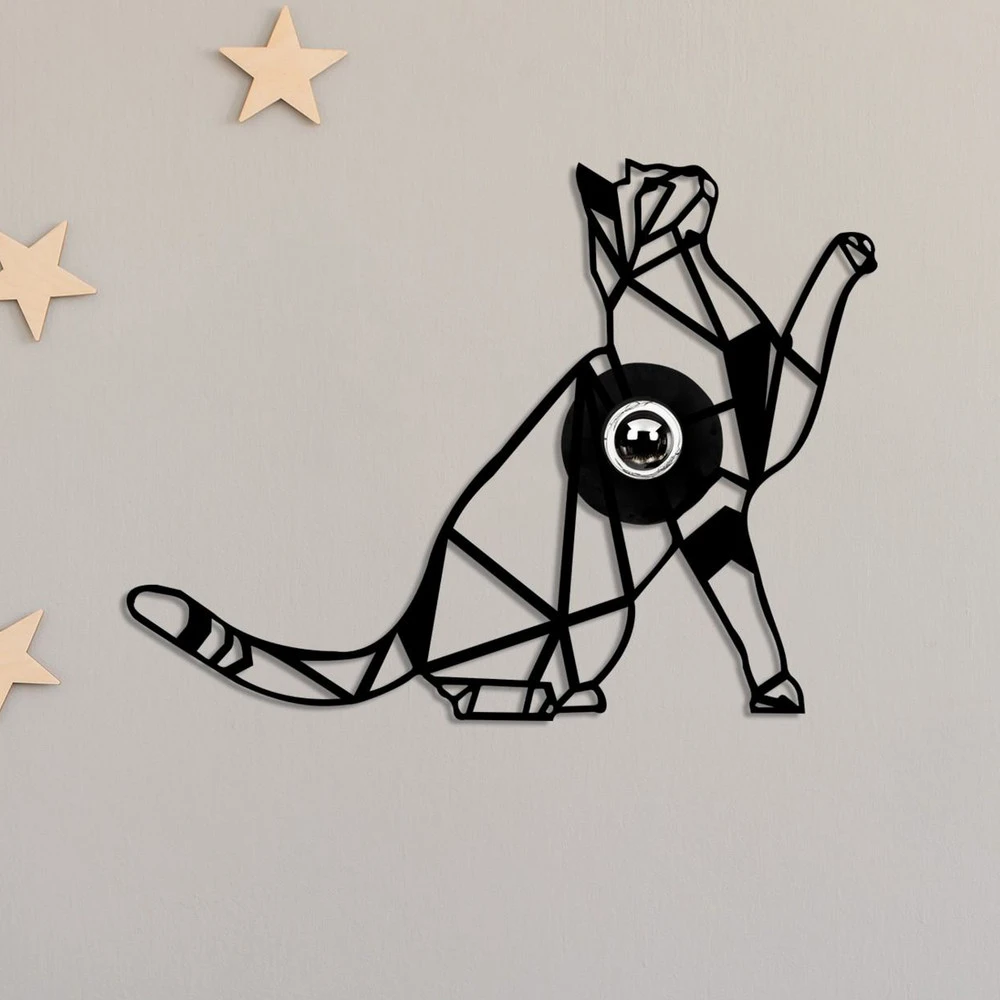 Pinceau à encoller Applique murale W-037, noir, design chat, bois MDF, découpe laser
