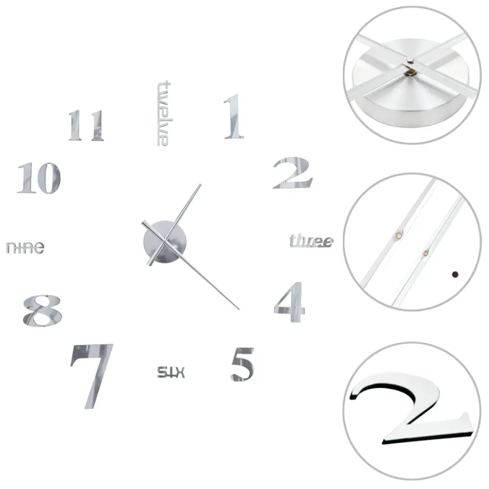 Règle à couper Horloge murale 3D Design novateur 100 cm XXL Argenté DEC022267