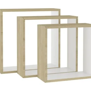 Rouleau à encoller Étagères murales sous forme de cube 3 pcs Blanc et chêne sonoma