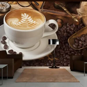 Certifié Écologique Papier peint intissé Motifs de cuisine Peut-être le café? : Taille - 250 x 193 cm