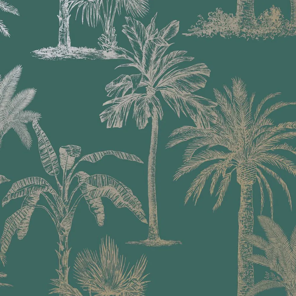 DUTCH WALLCOVERINGS Papier peint Arbres Bleu sarcelle et argenté lavable et résistant