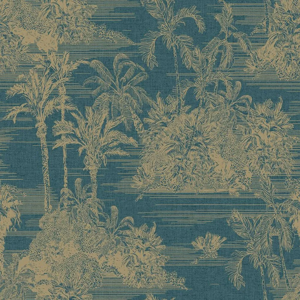 DUTCH WALLCOVERINGS Papier peint Tropical Bleu obscur et doré