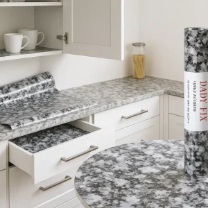 Papier Adhésif Décoratif - Motif Camouflage Gris Noir 67.5cmx15m