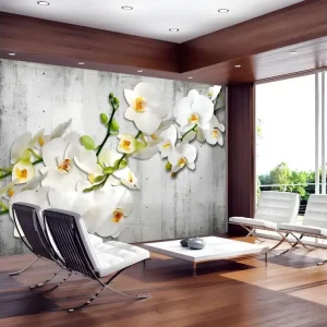 Papier peint intissé Fleurs saffron accent : Taille - 200 x 140 cm pour mur intérieur