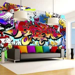 Papier peint intissé Street art Street art:red theme : Taille - 200 x 140 cm pour mur intérieur