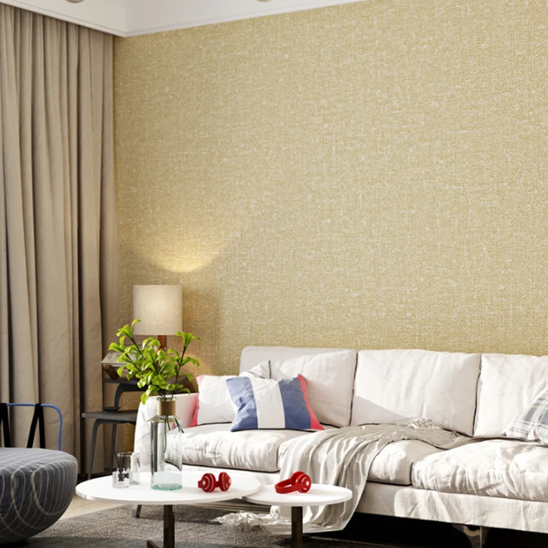 Papier peint à motif de lin de couleur douce 31'L x 20,5"W revêtement mural en VINYLE résistant à l'eau non collé