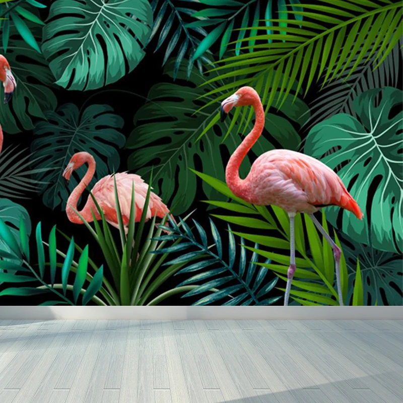 Papier peint Mural botanique vert, flamant rose Tropical, décoration murale imperméable pour chambre à coucher avec lame r...