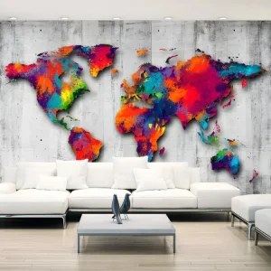 Professionnel Haute Adhérence Papier peint intissé Carte du monde Concrete World : Taille - 200 x 140 cm