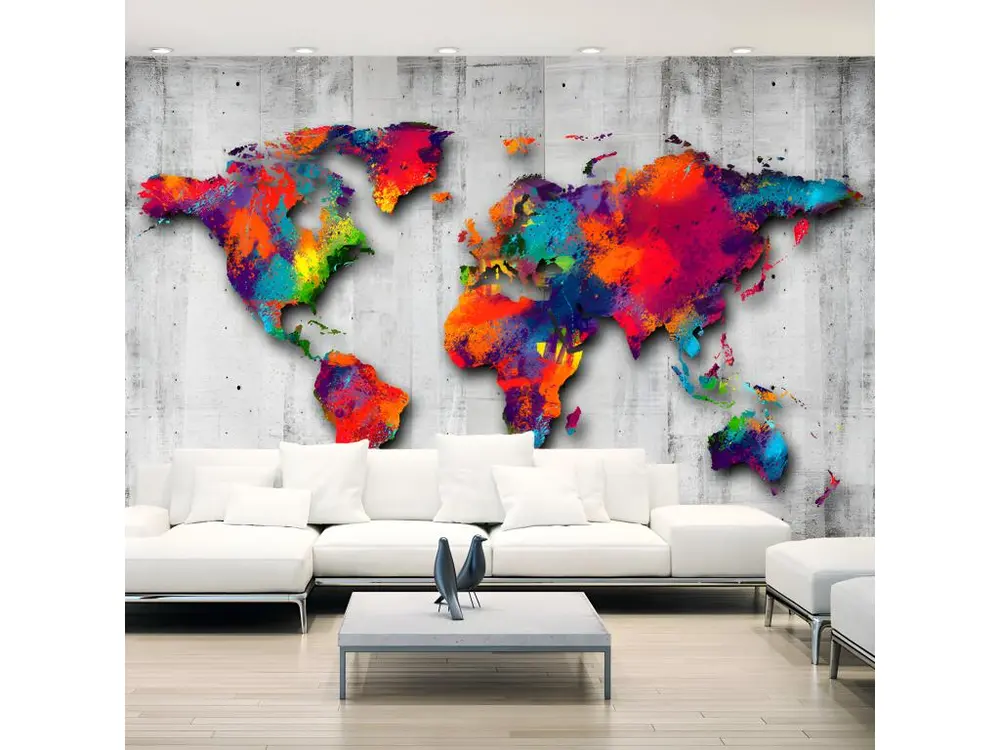 Professionnel Haute Adhérence Papier peint intissé Carte du monde Concrete World : Taille - 200 x 140 cm