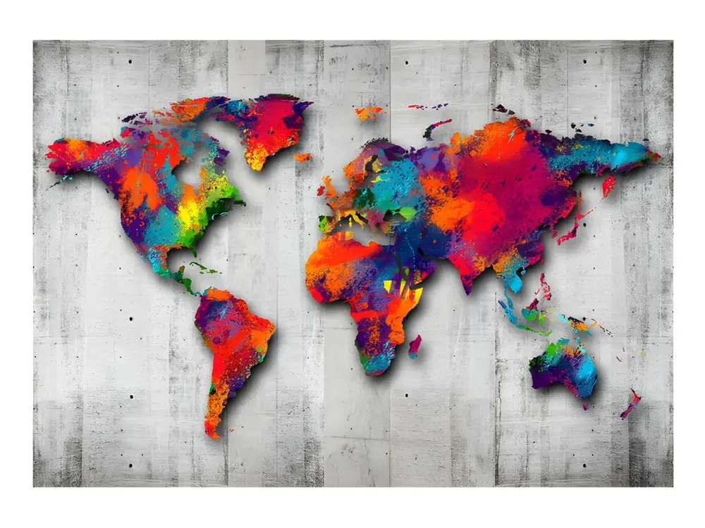 Professionnel Haute Adhérence Papier peint intissé Carte du monde Concrete World : Taille - 200 x 140 cm