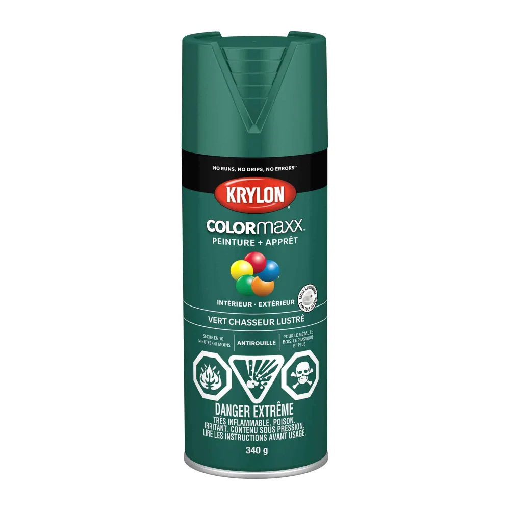 Antifongique et Antitaches Krylon érosol COLORMAXX peinture + apprêt vert chasseur lustré, 340 g