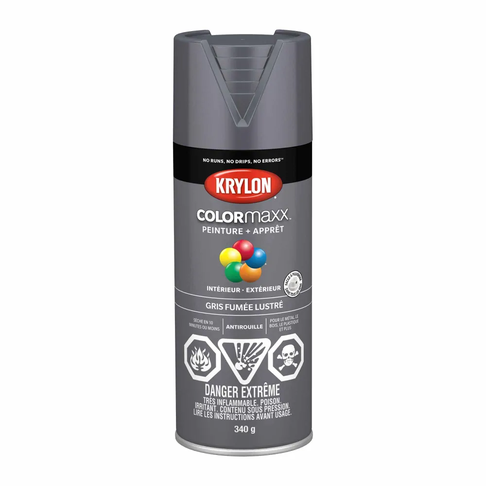 Krylon érosol COLORMAXX peinture + apprêt gris fumé lustré, 340 g couvrance optimale