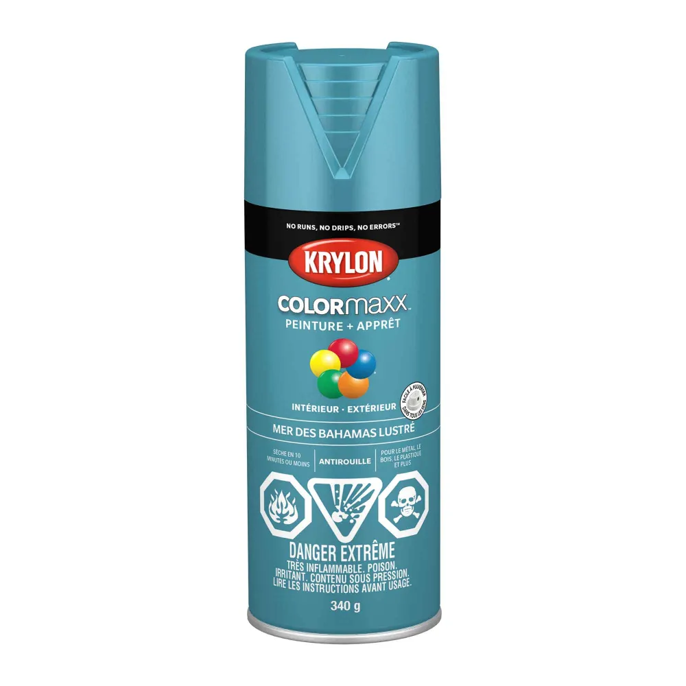 Krylon érosol COLORMAXX peinture + apprêt mer des Bahamas lustré, 340 g anti-taches et anti-moisissures