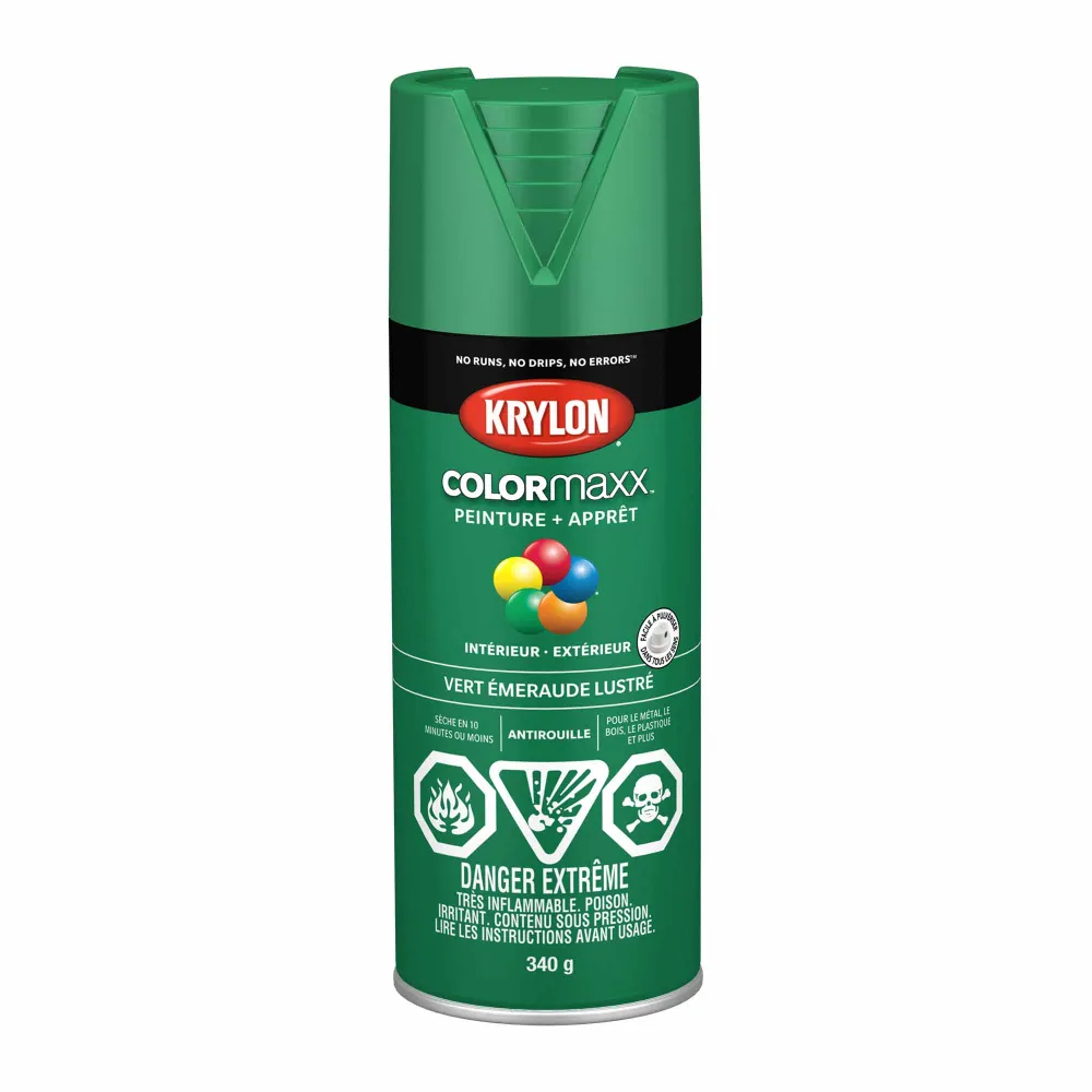 Krylon érosol COLORMAXX peinture + apprêt vert émeraude lustré, 340 g pour salle de bain et cuisine