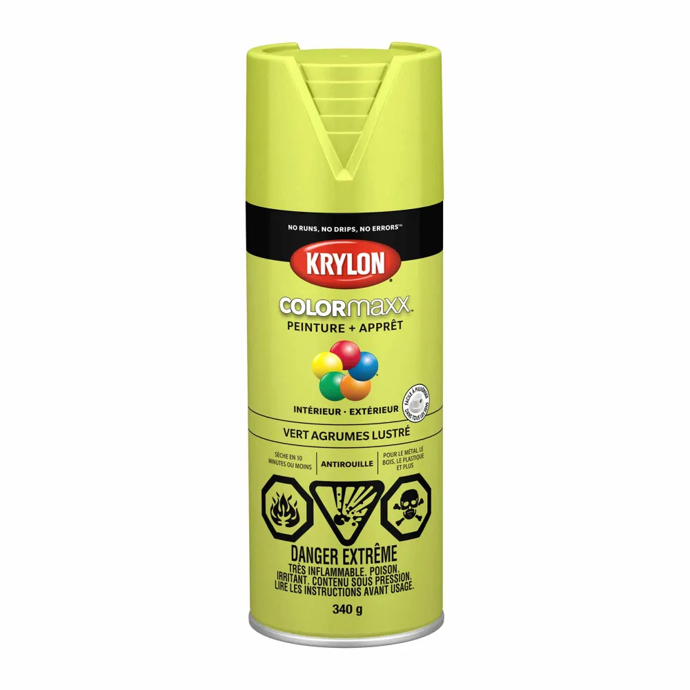Krylon érosol COLORMAXX peinture + apprêt vert agrumes lustré, 340 g - Prêt à l'emploi