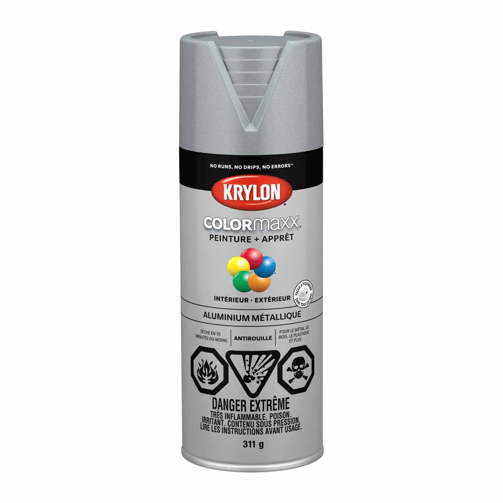 Peinture acrylique mate Krylon érosol COLORMAXX peinture + apprêt aluminium métallique, 311g