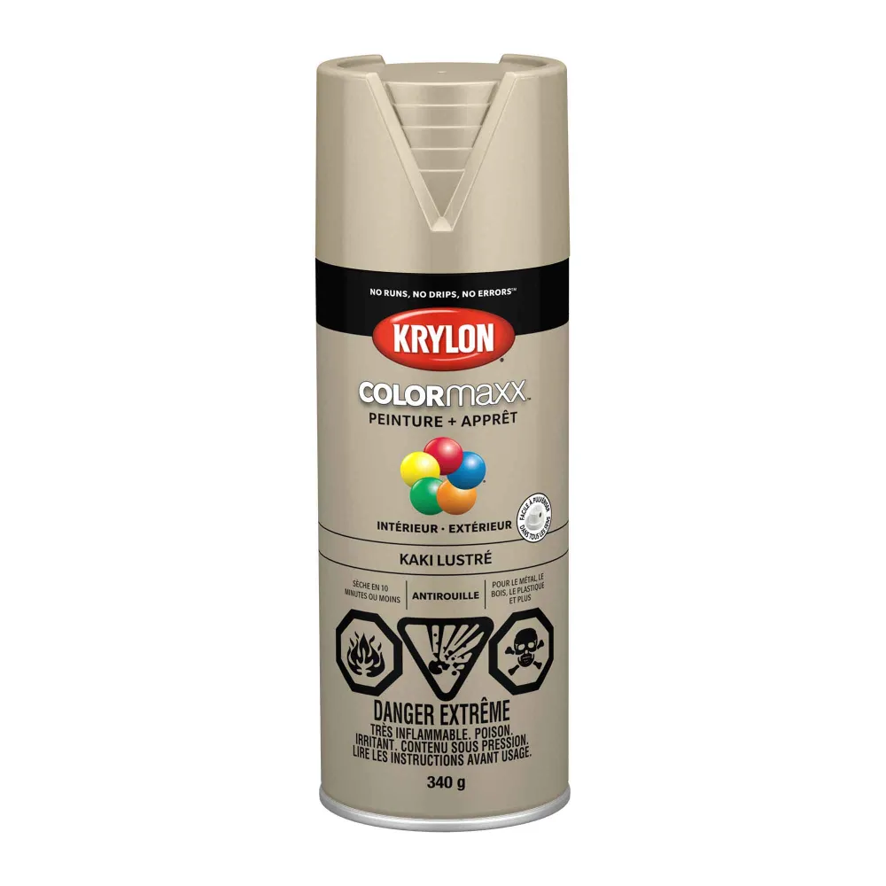 Peinture pour pièces humides Krylon érosol COLORMAXX peinture + apprêt kaki lustré, 340 g