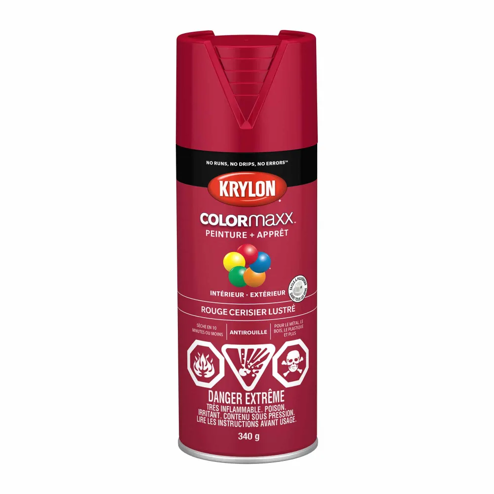 Peinture pour salle de bain Krylon érosol COLORMAXX peinture + apprêt rouge cerisier lustré, 340 g
