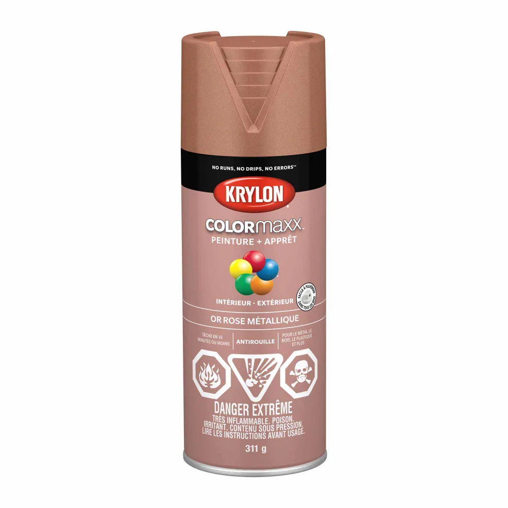 Peinture satinée lavable Krylon érosol COLORMAXX peinture + apprêt or rose métallique, 311 g