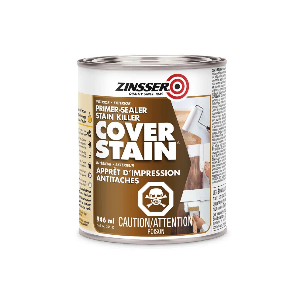 Scellant d'apprêt à base d'huile Cover Stain pour intérieur / extérieur blanc, 946 ml pour pièces humides