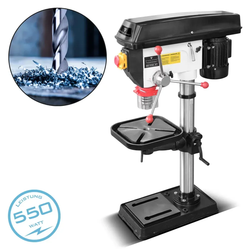 Perceuse à colonne STAHLWERK BD-550 ST | Perceuse à colonne robuste de 550 W pour le bricolage et la construction métalliq...